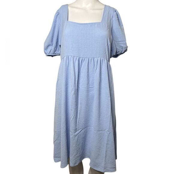 SHEIN Puffy Sleeve Square Neck Knee Length Dress Light Blue Size Large - Picture 1 of 3